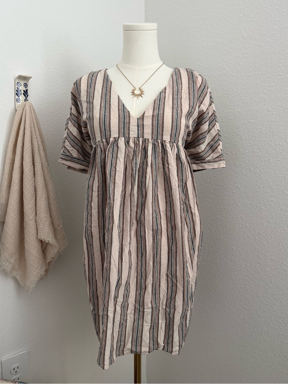 Listicle Striped Boho Mini Dress Tunic Size L
